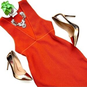 Aritzia Babaton Deep V Dress Ribbed Sleeveless Mini Pumpkin Orange Size Large